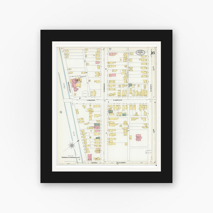 Old map wall art mockup — black gallery frame with white mat — Sanborn Fire Insurance Map from Rome, Oneida County, New York (1899), Sheet #0016