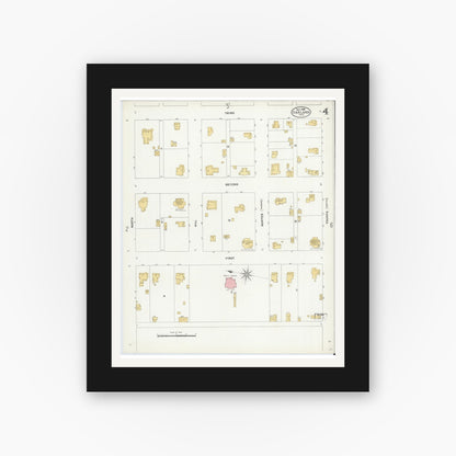 Old map wall art mockup — black gallery frame with white mat — Sanborn Fire Insurance Map from Garland, Dallas County, Texas (1906), Sheet #0004