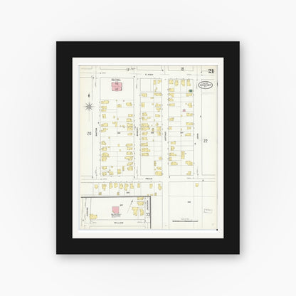 Old map wall art mockup — black gallery frame with white mat — Sanborn Fire Insurance Map from Lockport, Niagara County, New York (1909), Sheet #0021