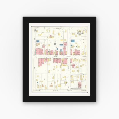 Old map wall art mockup — black gallery frame with white mat — Sanborn Fire Insurance Map from Zeeland, Ottawa County, Michigan (1923), Sheet #0003