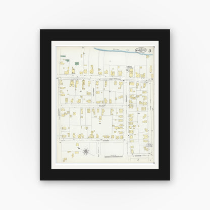 Old map wall art mockup — black gallery frame with white mat — Sanborn Fire Insurance Map from Newburyport, Essex County, Massachusetts (1906), Sheet #0003