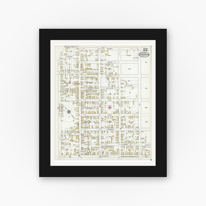 Old map wall art mockup — black gallery frame with white mat — Sanborn Fire Insurance Map from Ogdensburg, St. Lawrence County, New York (1918), Sheet #0022