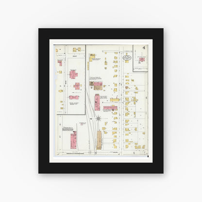 Old map wall art mockup — black gallery frame with white mat — Sanborn Fire Insurance Map from Ashland, Ashland County, Ohio (1904), Sheet #0004