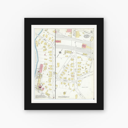 Old map wall art mockup — black gallery frame with white mat — Sanborn Fire Insurance Map from Sidney, Delaware County, New York (1917), Sheet #0005
