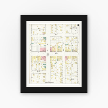 Old map wall art mockup — black gallery frame with white mat — Sanborn Fire Insurance Map from Spencer, Clay County, Iowa (1893), Sheet #0002