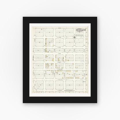 Old map wall art mockup — black gallery frame with white mat — Sanborn Fire Insurance Map from Breckenridge, Stephens County, Texas (1921), Sheet #0013