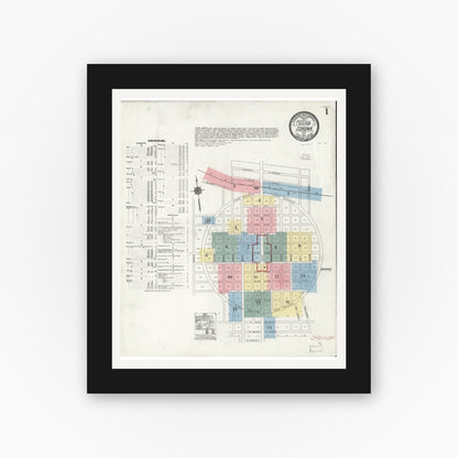 Old map wall art mockup — black gallery frame with white mat — Sanborn Fire Insurance Map from Corona, Riverside County, California (1911) - Complete Map Set