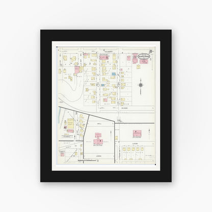 Old map wall art mockup — black gallery frame with white mat — Sanborn Fire Insurance Map from Murphysboro, Jackson County, Illinois (1914), Sheet #0008