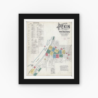 Old map wall art mockup — black gallery frame with white mat — Sanborn Fire Insurance Map from Pekin, Tazewell County, Illinois (1903) - Complete Map Set