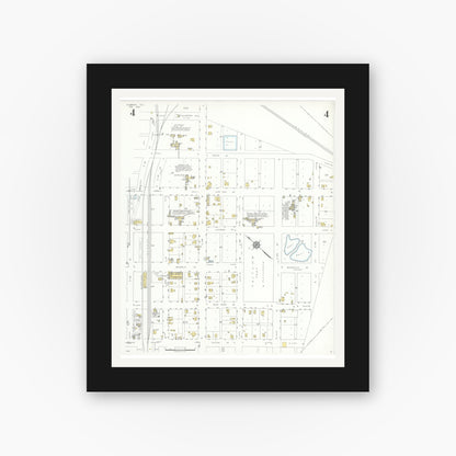 Old map wall art mockup — black gallery frame with white mat — Sanborn Fire Insurance Map from Hubbard, Hill County, Texas (1935), Sheet #0004