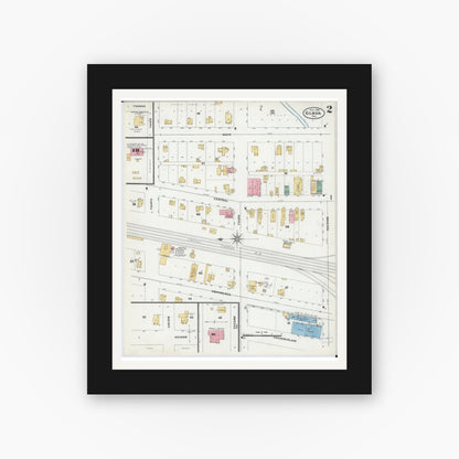 Old map wall art mockup — black gallery frame with white mat — Sanborn Fire Insurance Map from Gilman, Iroquois County, Illinois (1906), Sheet #0002