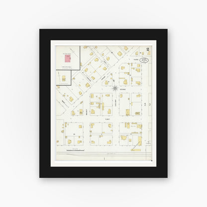 Old map wall art mockup — black gallery frame with white mat — Sanborn Fire Insurance Map from Hico, Hamilton County, Texas (1898), Sheet #0002
