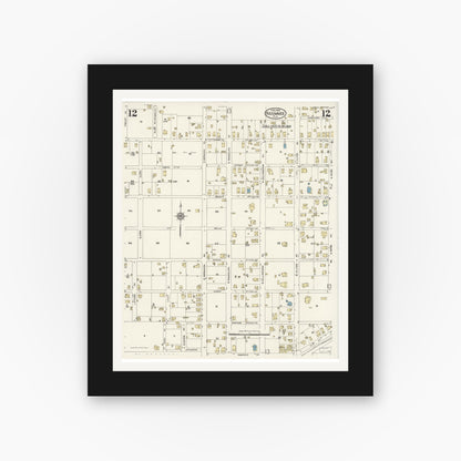 Old map wall art mockup — black gallery frame with white mat — Sanborn Fire Insurance Map from Kissimmee, Osceola County, Florida (1926), Sheet #0012