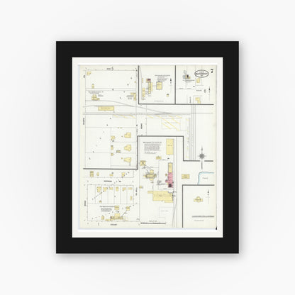 Old map wall art mockup — black gallery frame with white mat — Sanborn Fire Insurance Map from Whitewright, Grayson County, Texas (1911), Sheet #0007