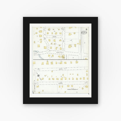 Old map wall art mockup — black gallery frame with white mat — Sanborn Fire Insurance Map from Millerton, Dutchess County, New York (1910), Sheet #0003