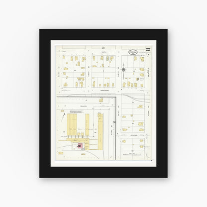 Old map wall art mockup — black gallery frame with white mat — Sanborn Fire Insurance Map from Fulton, Oswego County, New York (1911), Sheet #0022