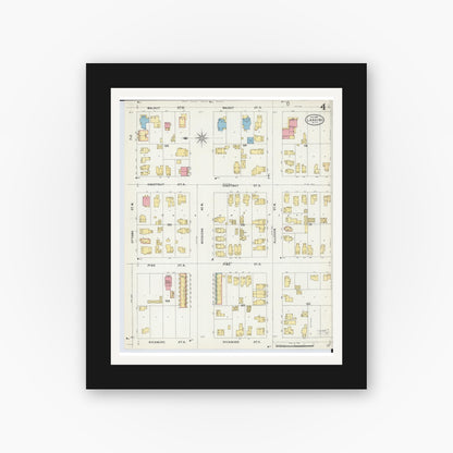Old map wall art mockup — black gallery frame with white mat — Sanborn Fire Insurance Map from Lansing, Ingham County, Michigan (1898), Sheet #0004
