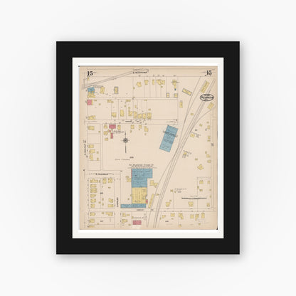 Old map wall art mockup — black gallery frame with white mat — Sanborn Fire Insurance Map from Wilmington, Clinton County, Ohio (1922), Sheet #0015