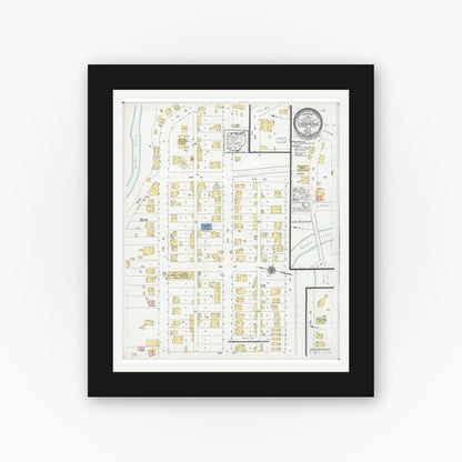Old map wall art mockup — black gallery frame with white mat — Sanborn Fire Insurance Map from Chesapeake, Lawrence County, Ohio (1927), Sheet #0001