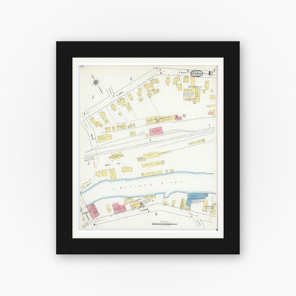 Old map wall art mockup — black gallery frame with white mat — Sanborn Fire Insurance Map from Orange, Franklin County, Massachusetts (1917), Sheet #0004