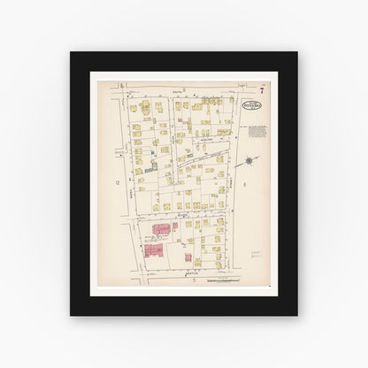 Old map wall art mockup — black gallery frame with white mat — Sanborn Fire Insurance Map from Oyster Bay, Nassau County, New York (1922), Sheet #0007