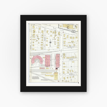 Old map wall art mockup — black gallery frame with white mat — Sanborn Fire Insurance Map from Ionia, Ionia County, Michigan (1920), Sheet #0002