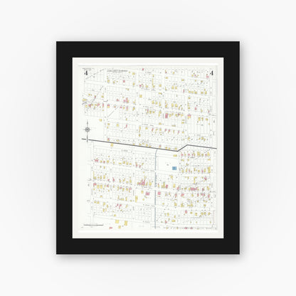 Old map wall art mockup — black gallery frame with white mat — Sanborn Fire Insurance Map from Mascoutah, Saint Clair County, Illinois (1933), Sheet #0004