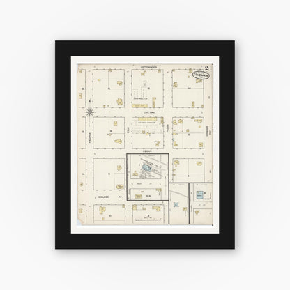 Old map wall art mockup — black gallery frame with white mat — Sanborn Fire Insurance Map from Coleman, Coleman County, Texas (1888), Sheet #0002