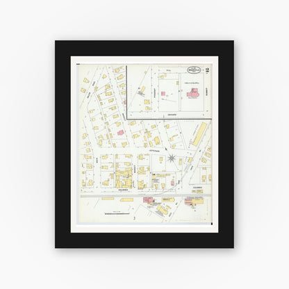 Old map wall art mockup — black gallery frame with white mat — Sanborn Fire Insurance Map from Brookville, Montgomery County, Ohio (1901), Sheet #0002