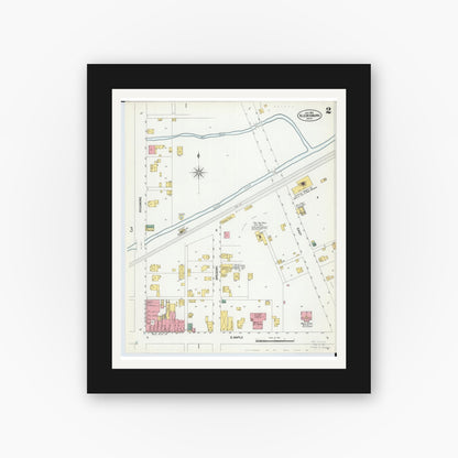 Old map wall art mockup — black gallery frame with white mat — Sanborn Fire Insurance Map from North Lewisburg, Champaign County, Ohio (1901), Sheet #0002