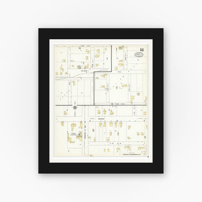 Old map wall art mockup — black gallery frame with white mat — Sanborn Fire Insurance Map from Ocala, Marion County, Florida (1912), Sheet #0014