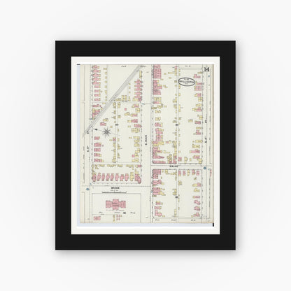 Old map wall art mockup — black gallery frame with white mat — Sanborn Fire Insurance Map from Chillicothe, Ross County, Ohio (1890), Sheet #0014