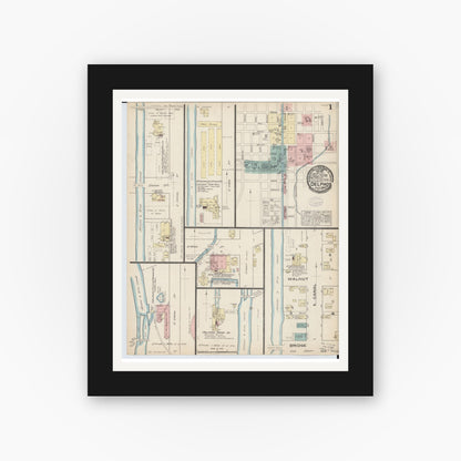 Old map wall art mockup — black gallery frame with white mat — Sanborn Fire Insurance Map from Delphos, Van Wert And Allen Counties, Ohio (1884) - Complete Map Set