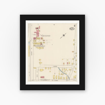 Old map wall art mockup — black gallery frame with white mat — Sanborn Fire Insurance Map from Wellsville, Allegany County, New York (1922), Sheet #0008