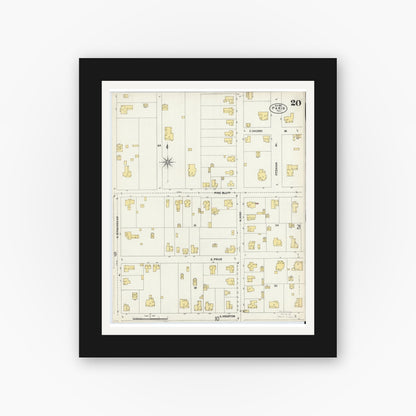 Old map wall art mockup — black gallery frame with white mat — Sanborn Fire Insurance Map from Paris, Lamar County, Texas (1902), Sheet #0020