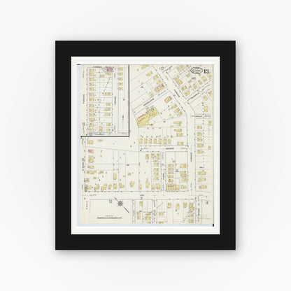 Old map wall art mockup — black gallery frame with white mat — Sanborn Fire Insurance Map from Elyria, Lorain County, Ohio (1915), Sheet #0013