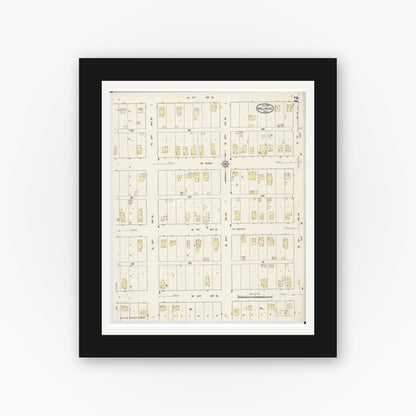 Old map wall art mockup — black gallery frame with white mat — Sanborn Fire Insurance Map from Melrose, Stearns County, Minnesota (1914), Sheet #0002