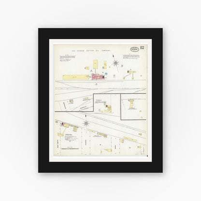 Old map wall art mockup — black gallery frame with white mat — Sanborn Fire Insurance Map from Vernon, Wilbarger County, Texas (1907), Sheet #0012