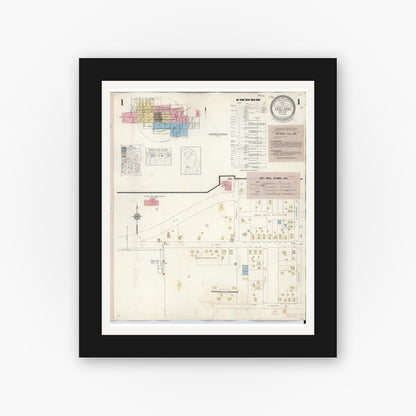 Old map wall art mockup — black gallery frame with white mat — Sanborn Fire Insurance Map from Zeeland, Ottawa County, Michigan (1944), Sheet #0001
