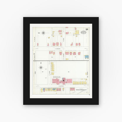 Old map wall art mockup — black gallery frame with white mat — Sanborn Fire Insurance Map from Carlisle, Cumberland County, Pennsylvania (1909), Sheet #0019