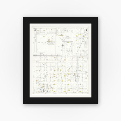 Old map wall art mockup — black gallery frame with white mat — Sanborn Fire Insurance Map from Roby, Fisher County, Texas (1935), Sheet #0004