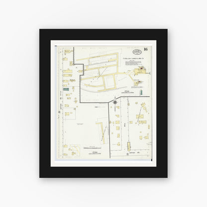 Old map wall art mockup — black gallery frame with white mat — Sanborn Fire Insurance Map from Antigo, Langlade County, Wisconsin (1909), Sheet #0016