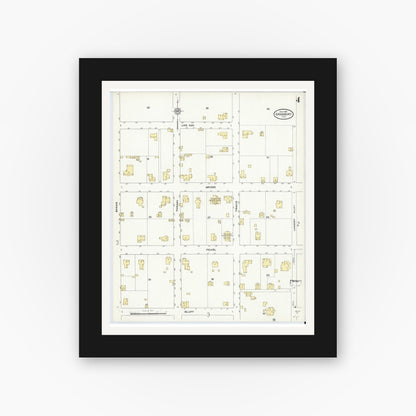 Old map wall art mockup — black gallery frame with white mat — Sanborn Fire Insurance Map from Granbury, Hood County, Texas (1910), Sheet #0004