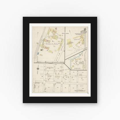 Old map wall art mockup — black gallery frame with white mat — Sanborn Fire Insurance Map from Millville, Cumberland County, New Jersey (1915), Sheet #0015
