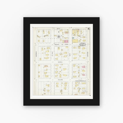 Old map wall art mockup — black gallery frame with white mat — Sanborn Fire Insurance Map from Austin, Mower County, Minnesota (1892), Sheet #0004
