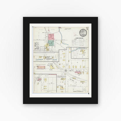 Old map wall art mockup — black gallery frame with white mat — Sanborn Fire Insurance Map from Plymouth, Huron And Richland Counties, Ohio (1893) - Complete Map Set