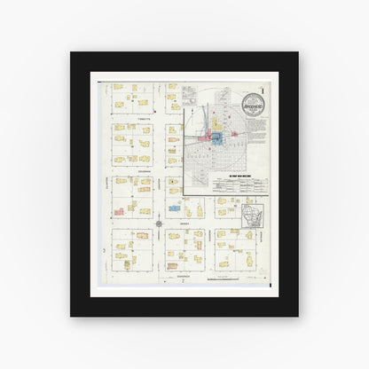 Old map wall art mockup — black gallery frame with white mat — Sanborn Fire Insurance Map from Brodhead, Green County, Wisconsin (1915), Sheet #0001