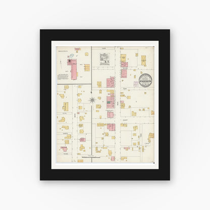 Old map wall art mockup — black gallery frame with white mat — Sanborn Fire Insurance Map from Rutherfordton, Rutherford County, North Carolina (1904), Sheet #0001