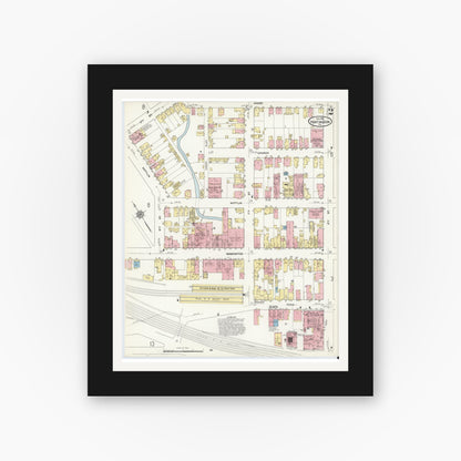 Old map wall art mockup — black gallery frame with white mat — Sanborn Fire Insurance Map from Huntingdon, Huntingdon County, Pennsylvania (1911), Sheet #0002