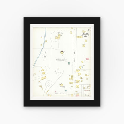 Old map wall art mockup — black gallery frame with white mat — Sanborn Fire Insurance Map from Copperopolis, Calaveras County, California (1895), Sheet #0002